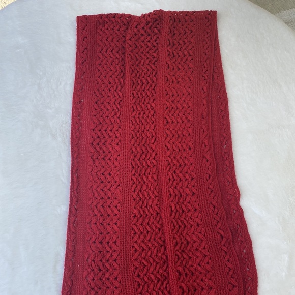 Knit holiday, festive, merry red scarf with fringe detailing - Picture 2 of 3